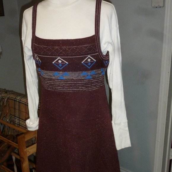 Vintage boho sleeveless knitted dress w/ front decor sz 14 Made in USA - Picture 1 of 7